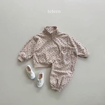 正韓🇰🇷-Teteco 可愛拉鏈套裝／款式-碎花,尺碼-M
